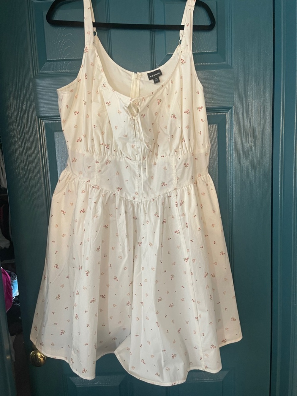 torrid Cream Sundress with Pink Floral Tie-Front